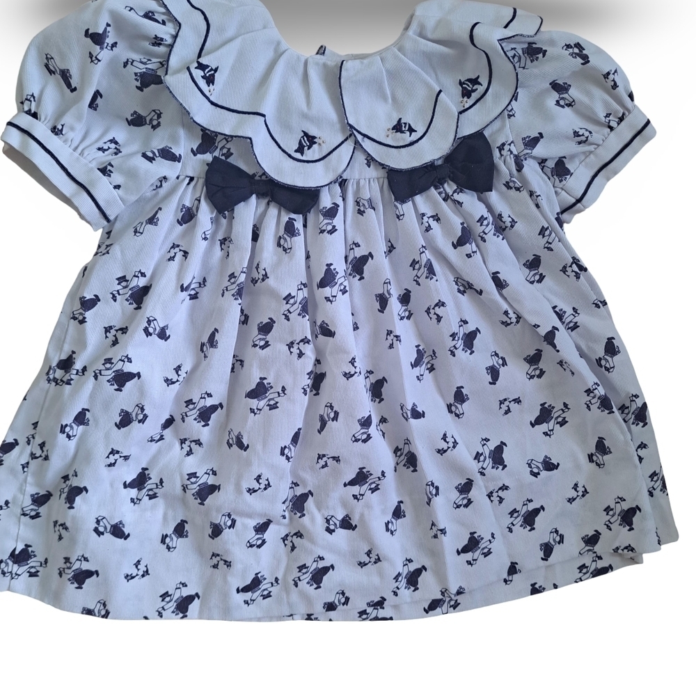 Vintage Kids Dress with Navy Print Toddler 2 Years